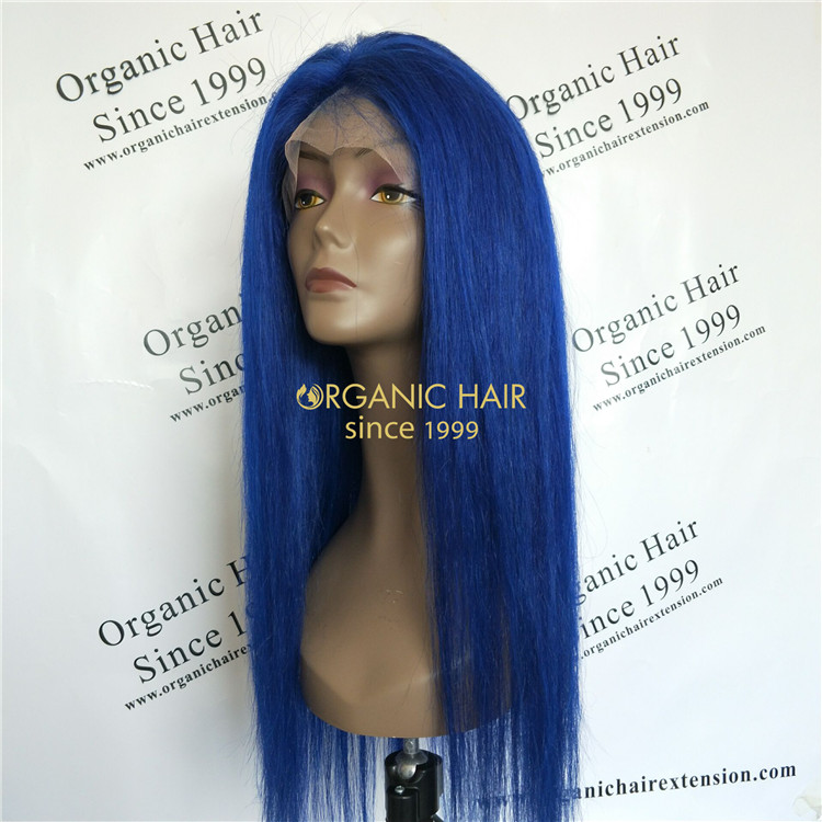 Human virgin full lace wigs beauty blue color X58